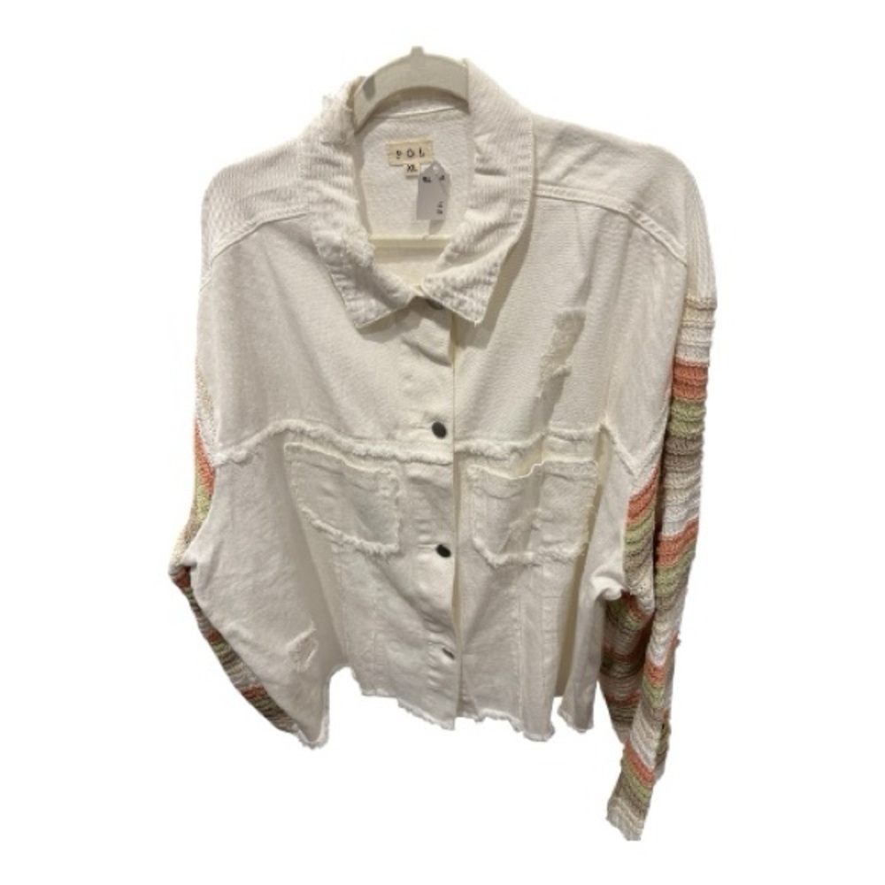POL White Denim Jacket with Distressed Details